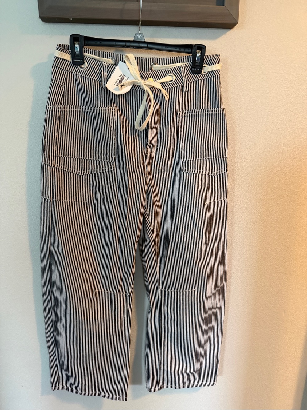 JODIFL Pinstripe Cargo Pants in Black & White with Drawstring